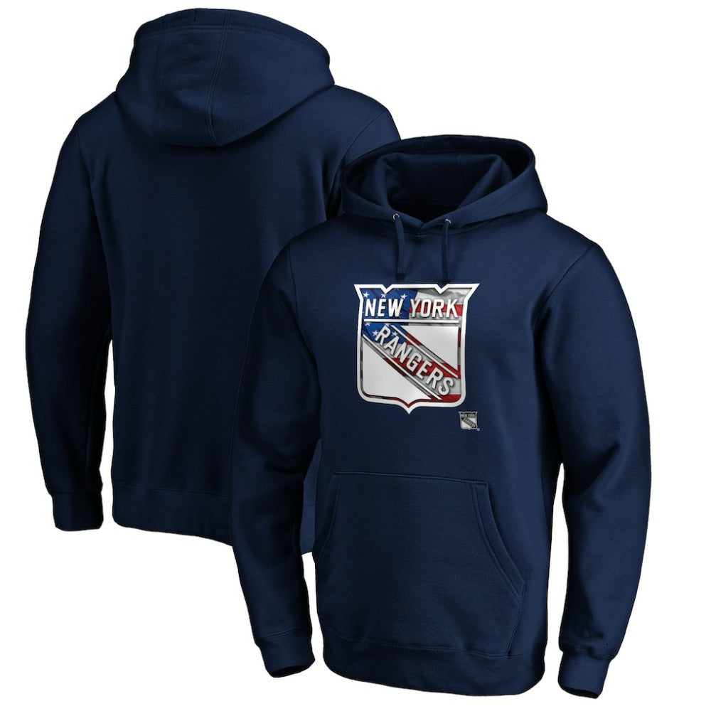 New York Rangers Banner Wave Logo Pullover Hoodie Navy