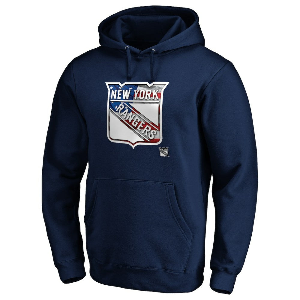 New York Rangers Banner Wave Logo Pullover Hoodie Navy