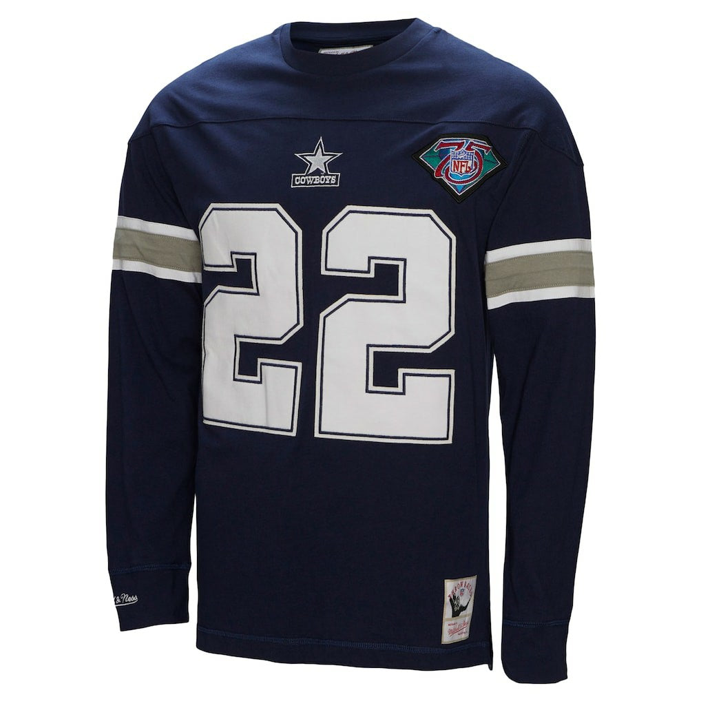 Emmitt Smith Dallas Cowboys Throwback Retired Player Name & Number Long Sleeve Top Navy - Mitchell & Ness