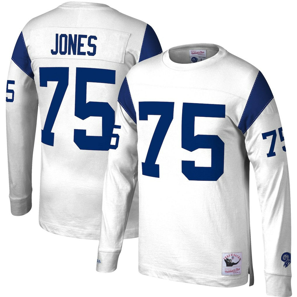 Deacon Jones Los Angeles Rams Throwback Retired Player Name & Number Long Sleeve Top White - Mitchell & Ness