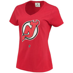Nico Hischier New Jersey Devils - Fanatics Women's Name & Number Logo V-Neck T-Shirt Red