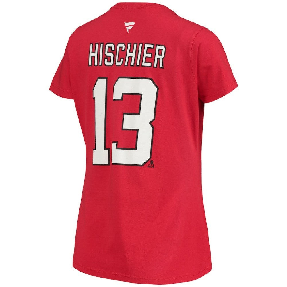 Nico Hischier New Jersey Devils - Fanatics Women's Name & Number Logo V-Neck T-Shirt Red