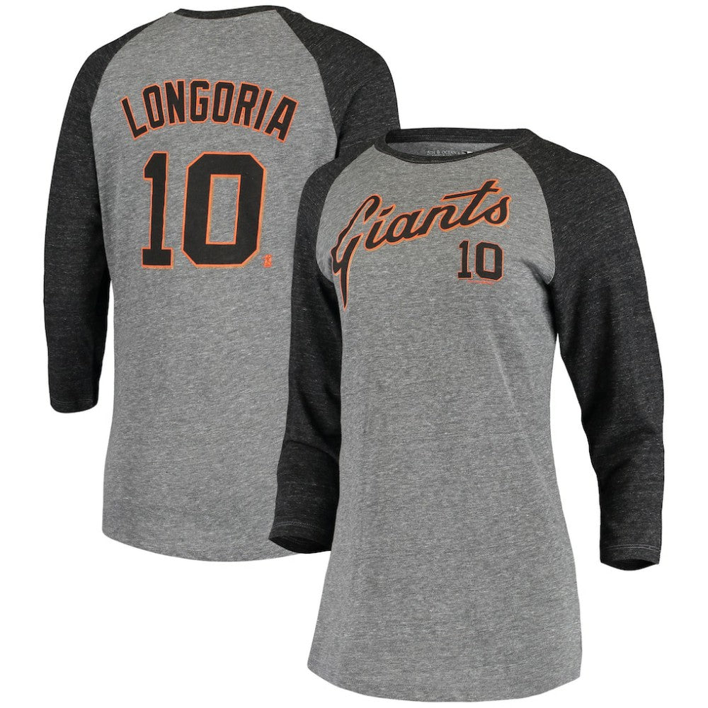 Evan Longoria San Francisco Giants 5th & Ocean by New Era Women's Script Name & Number Raglan Tri-Blend 3/4-Sleeve T-Shirt discount