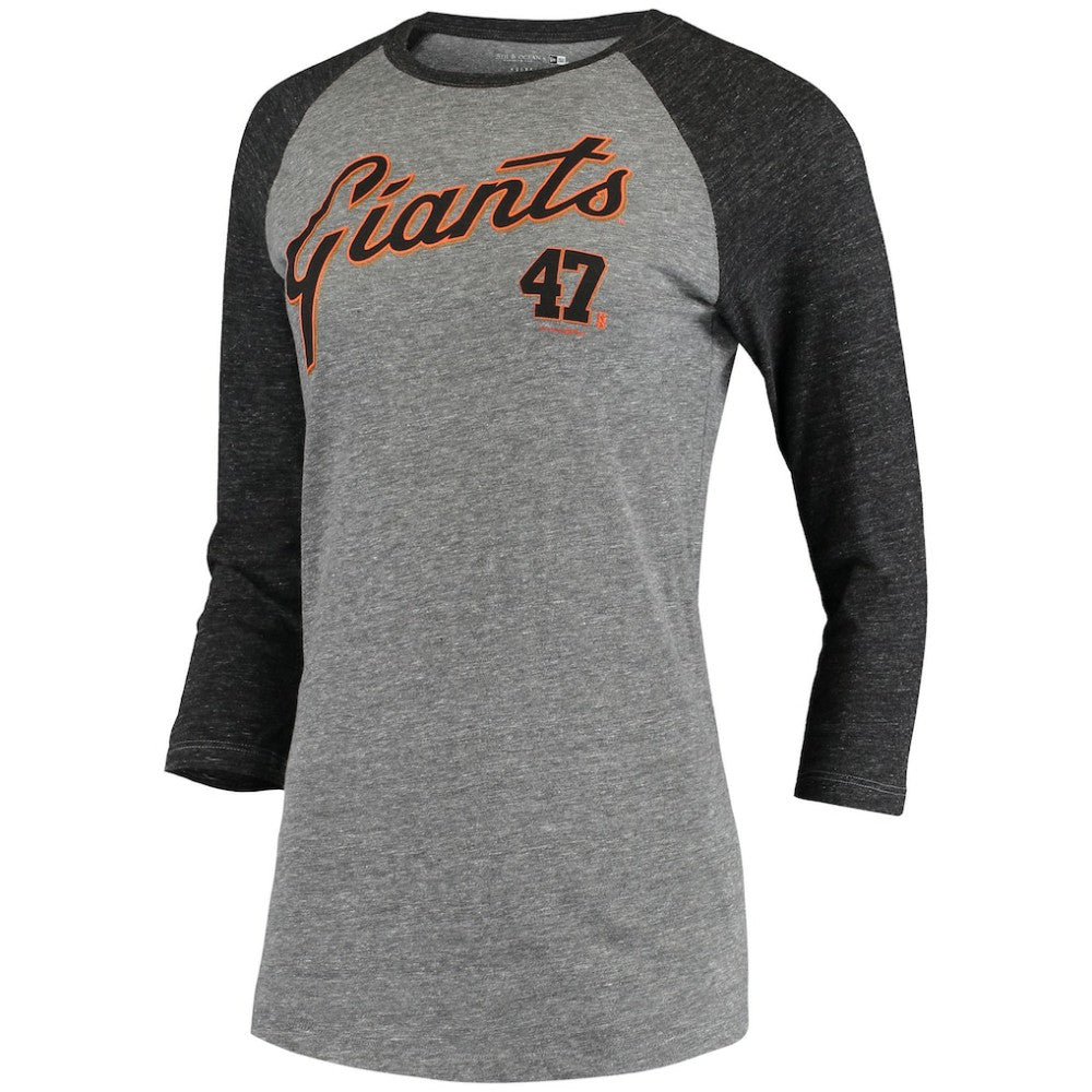 Johnny Cueto San Francisco Giants 5th & Ocean by New Era Women's Script Name & Number Raglan Tri-Blend 3/4-Sleeve T-Shirt Near Me