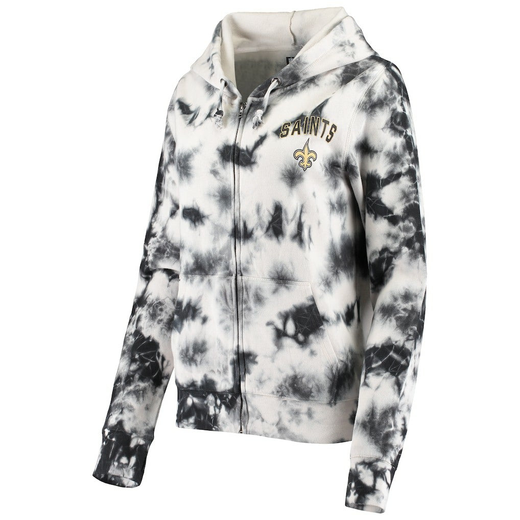 New Orleans Saints New Era Women's Tie Dye Fleece Full-Zip Hoodie Black - NFL