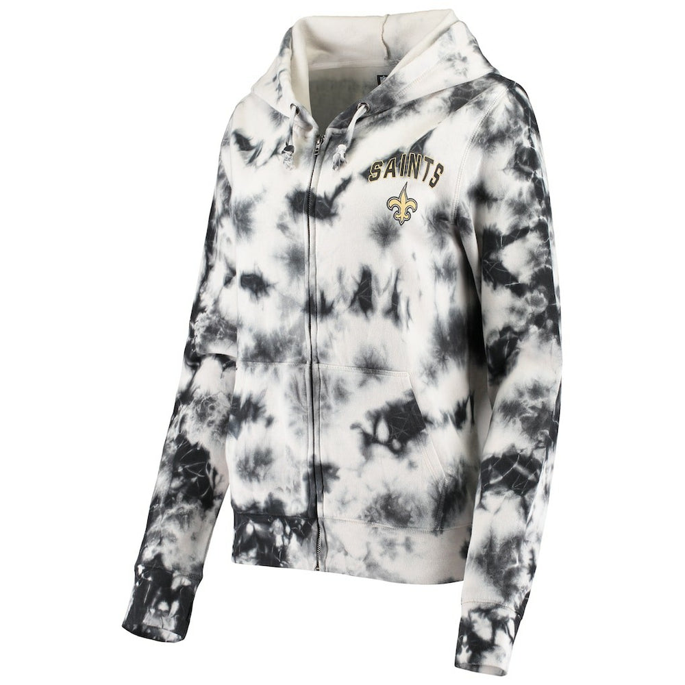 New Orleans Saints New Era Women's Tie Dye Fleece Full-Zip Hoodie Black - NFL