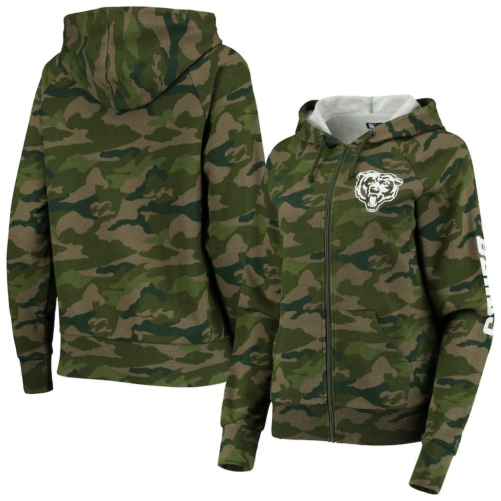 Chicago Bears New Era Women's Raglan Full-Zip Hoodie Camo - NFL