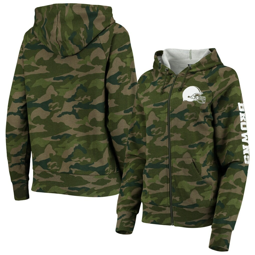 Cleveland Browns New Era Women's Raglan Full-Zip Hoodie Camo - NFL