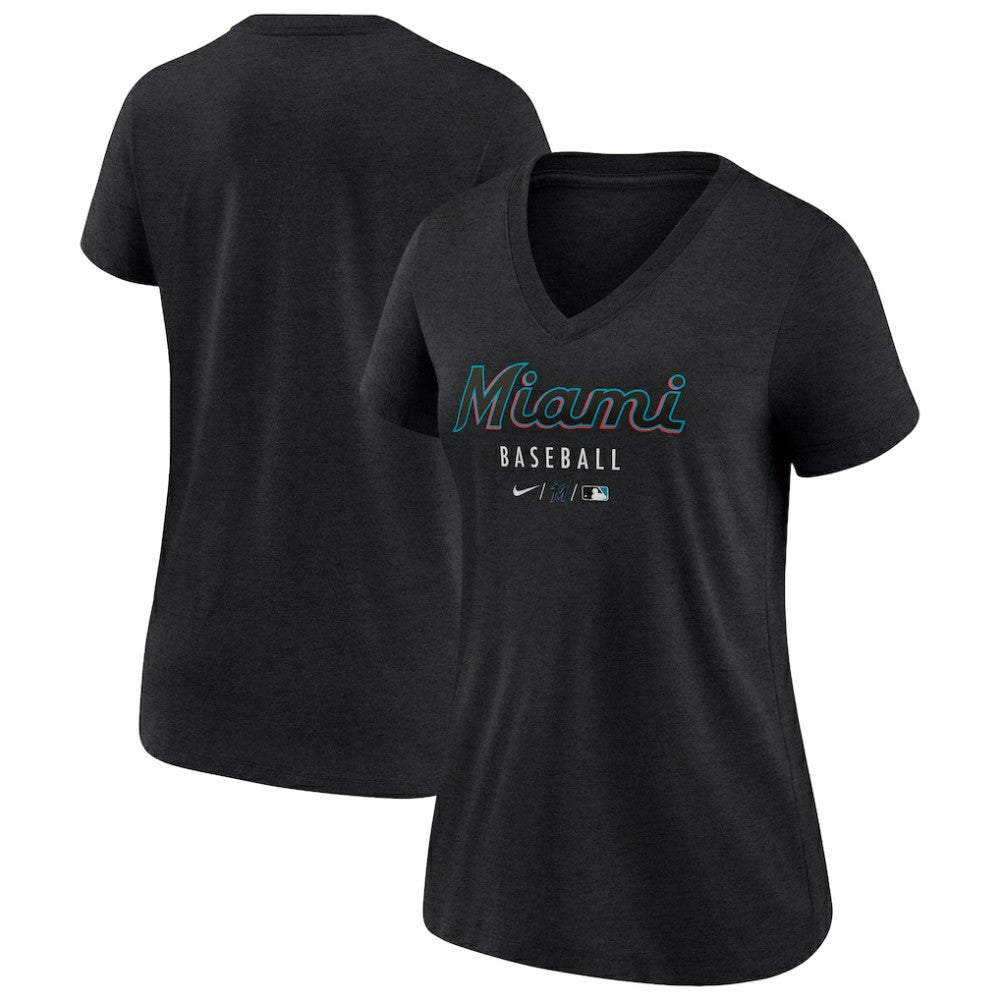 Miami Marlins Nike Women's Authentic Collection Tri-Blend V-Neck T-Shirt Near Me