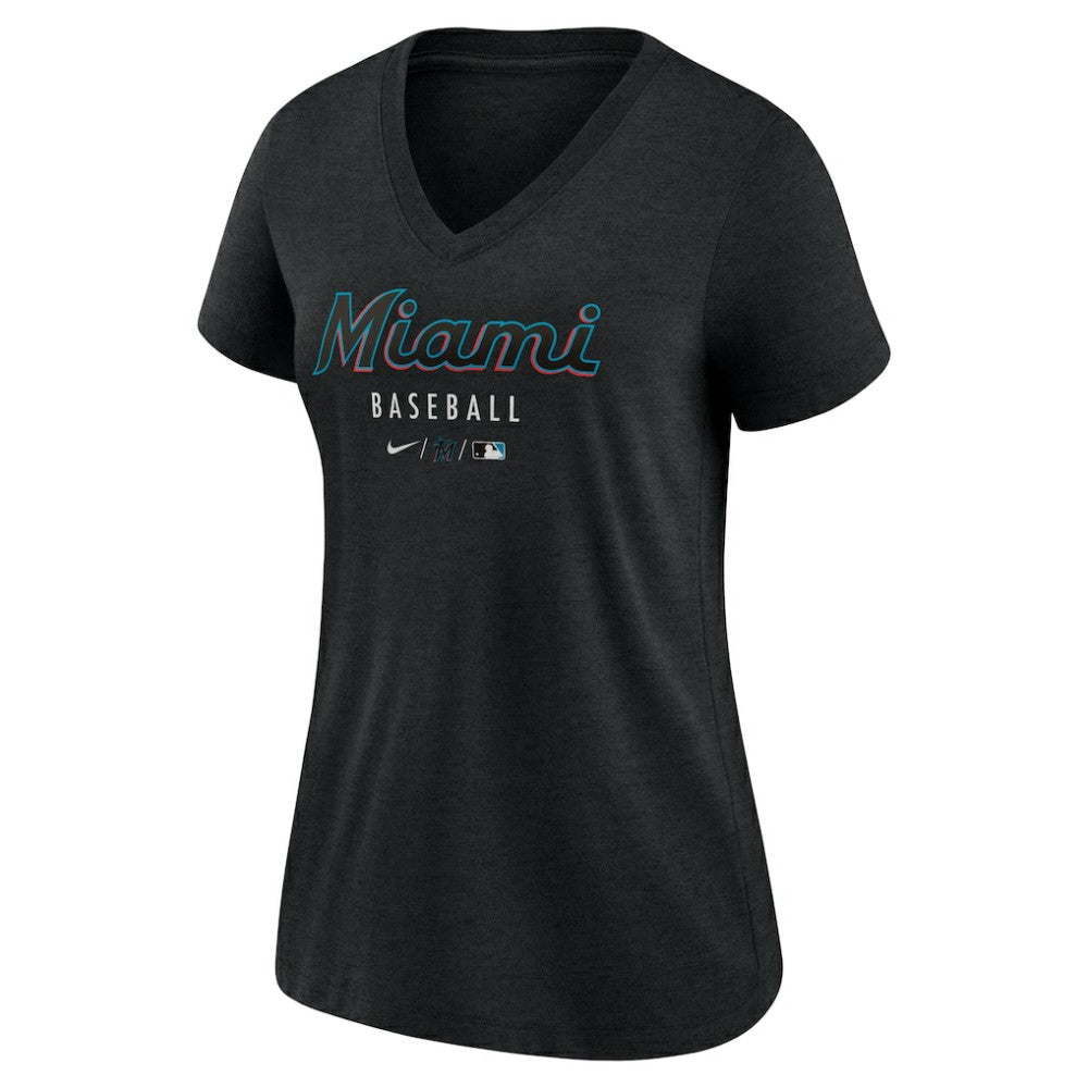 Miami Marlins Nike Women's Authentic Collection Tri-Blend V-Neck T-Shirt Near Me