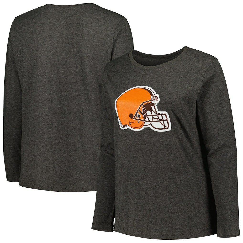 Cleveland Browns Women's Plus Size Primary Logo Long Sleeve Scoop Neck T-Shirt Charcoal - Fanatics
