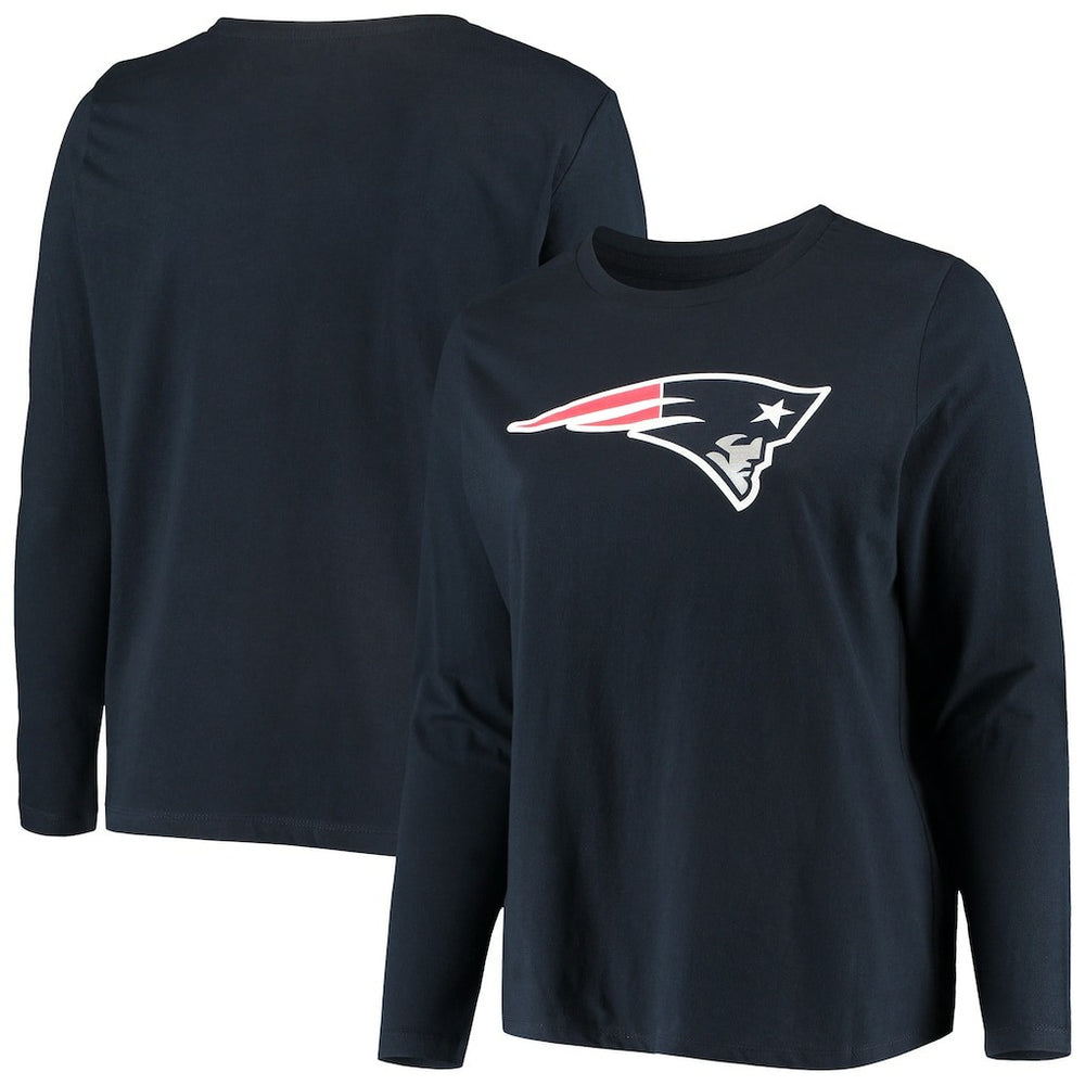 New England Patriots Women's Plus Size Primary Logo Long Sleeve Scoop Neck T-Shirt Navy - Fanatics