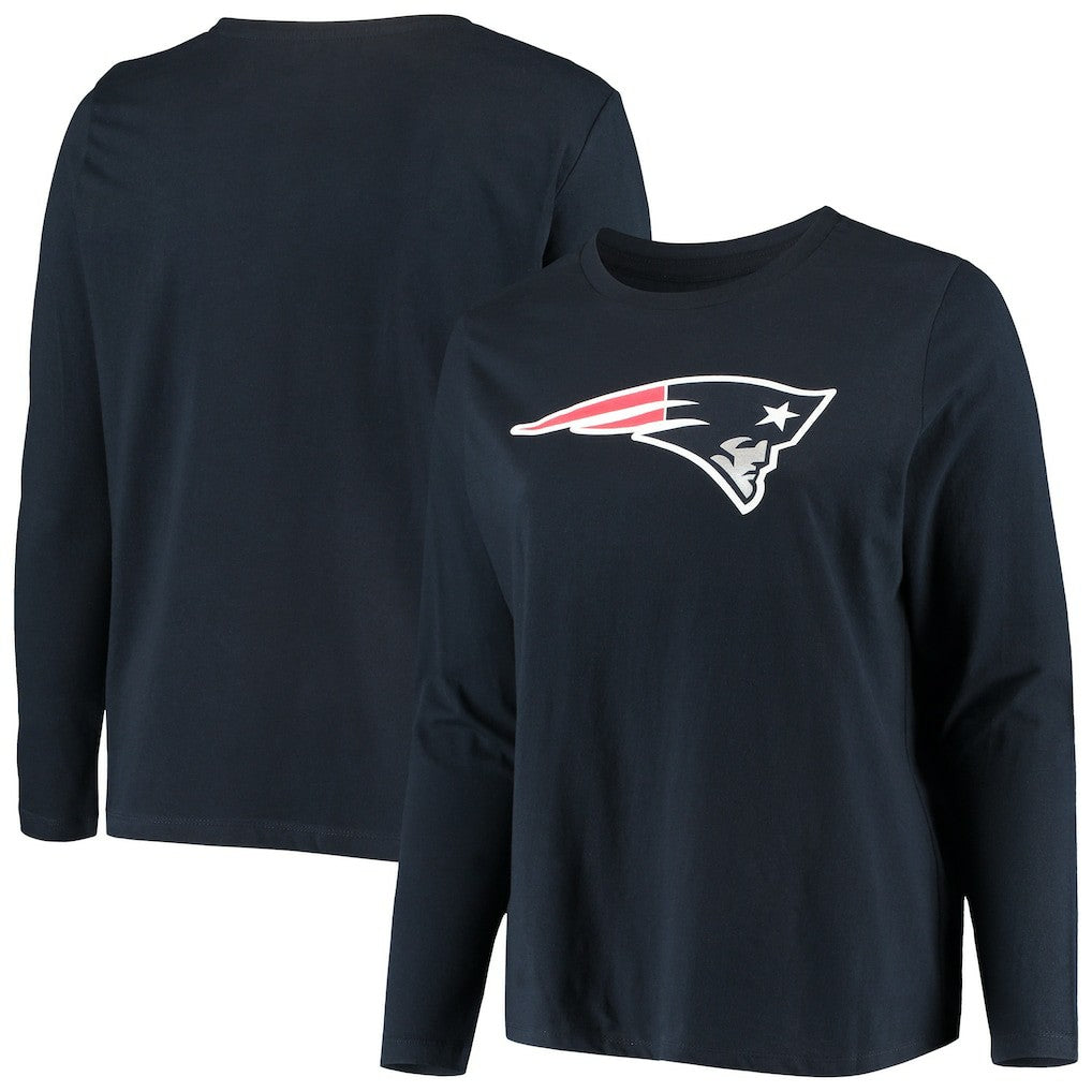 New England Patriots Women's Plus Size Primary Logo Long Sleeve Scoop Neck T-Shirt Navy - Fanatics