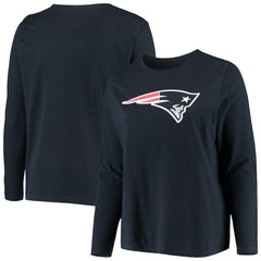 New England Patriots Women's Plus Size Primary Logo Long Sleeve Scoop Neck T-Shirt Navy - Fanatics