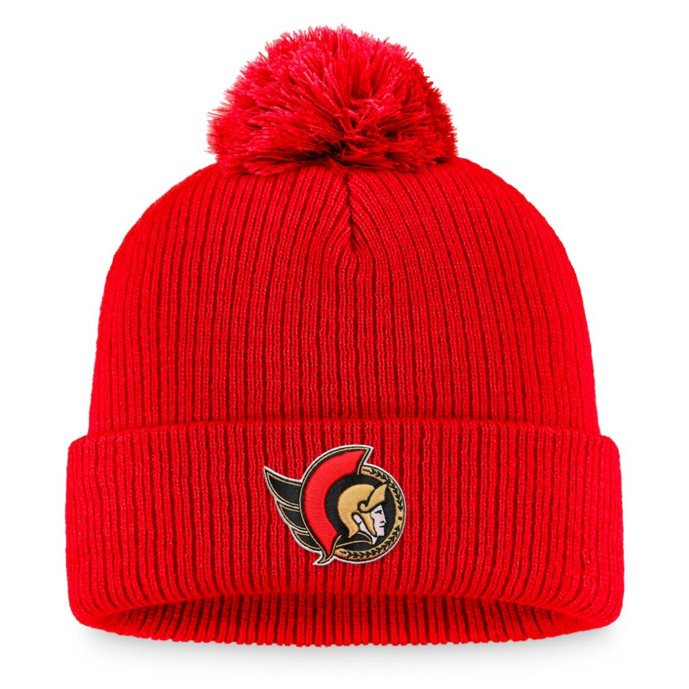 Ottawa Senators - Fanatics Core Primary Logo Cuffed Knit Hat with Pom Red