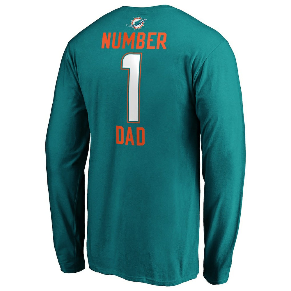 Miami Dolphins #1 Dad Long Sleeve Team Logo T-Shirt Aqua - NFL