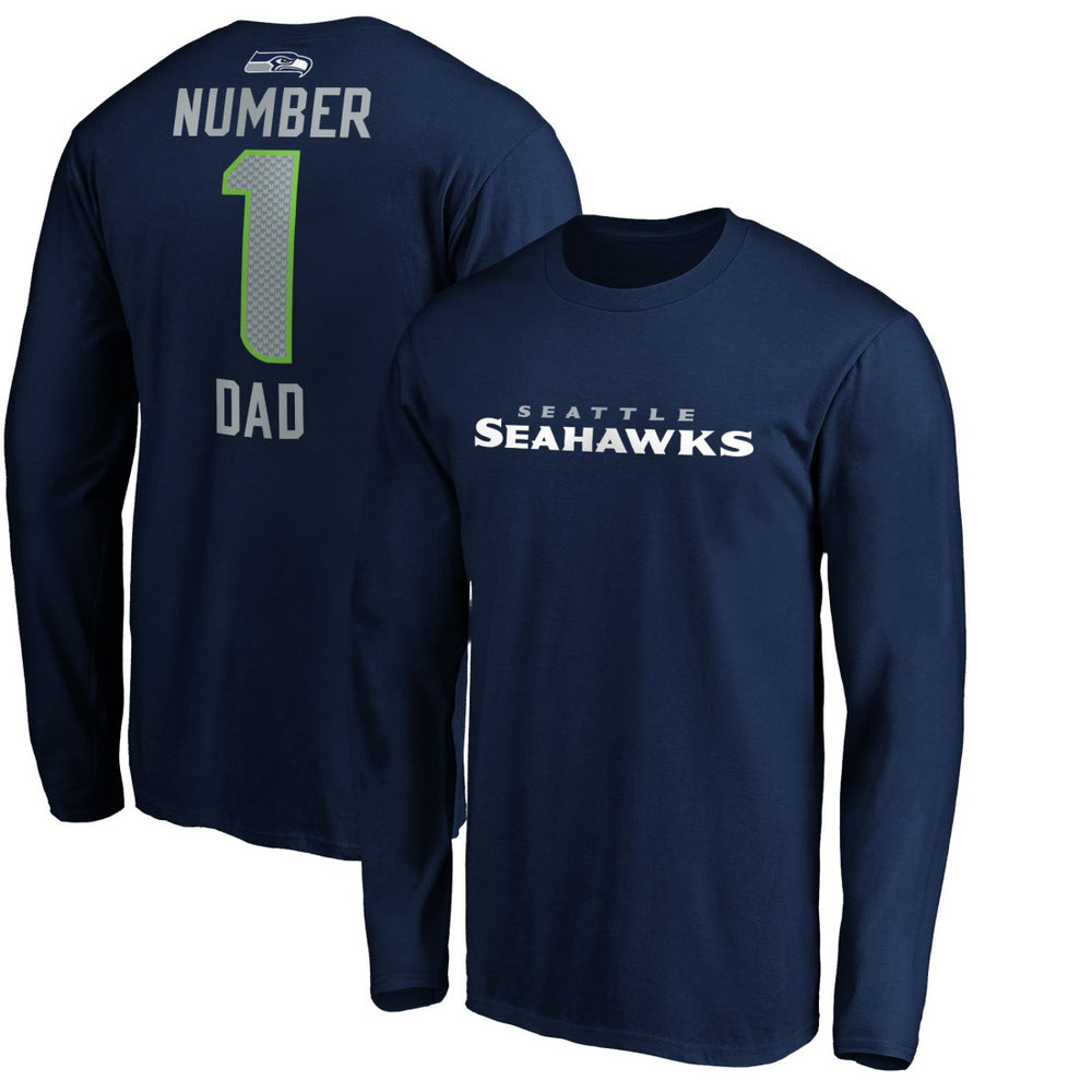 Seattle Seahawks #1 Dad Long Sleeve Team Logo T-Shirt College Navy - NFL