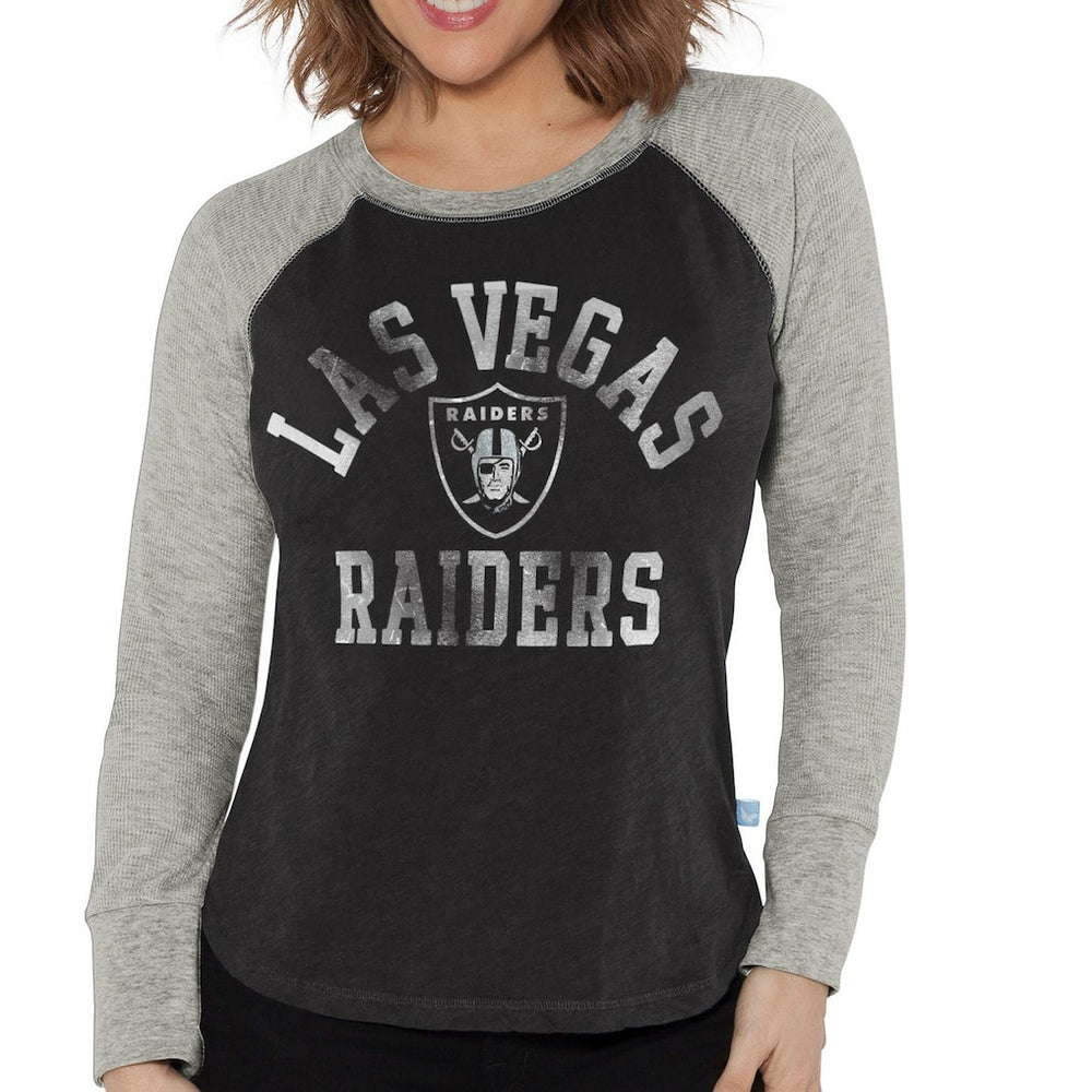 Las Vegas Raiders Touch Women's Waffle Raglan Lightweight Long Sleeve T-Shirt Black - NFL