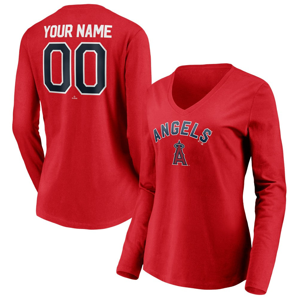 Los Angeles Angels Women's Personalized Winning Streak Name & Number Long Sleeve V-Neck T-Shirt Lifestyle