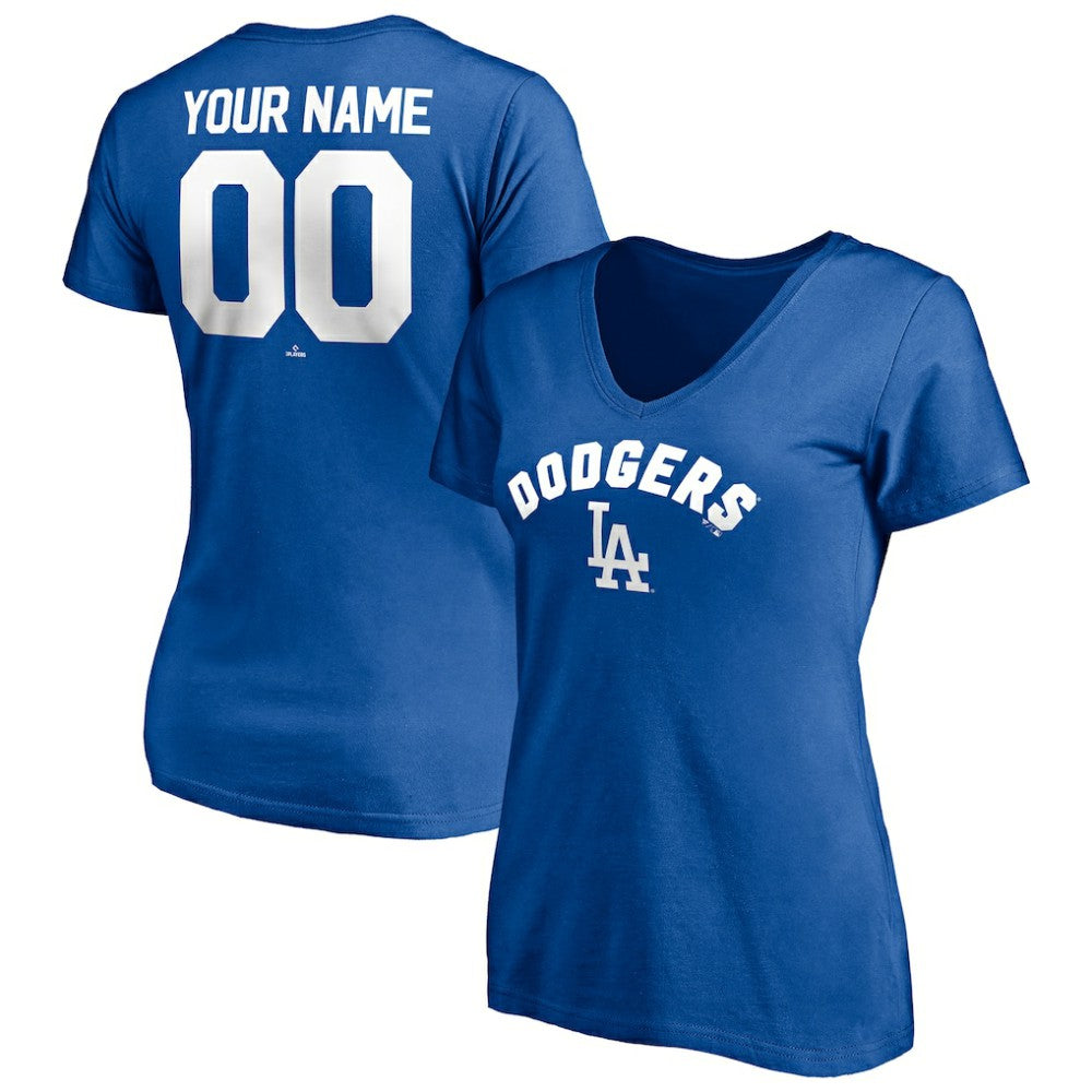 Los Angeles Dodgers Women's Personalized Winning Streak Name & Number V-Neck T-Shirt Clearance
