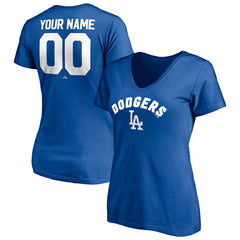 Los Angeles Dodgers Women's Personalized Winning Streak Name & Number V-Neck T-Shirt Clearance