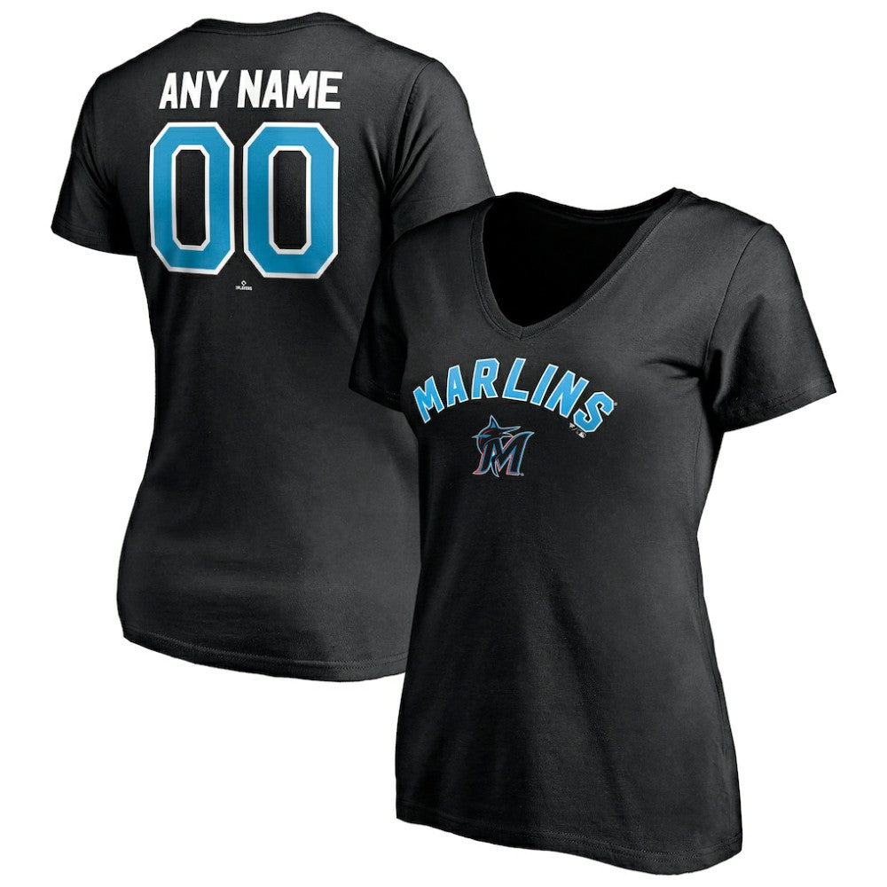 Miami Marlins Women's Personalized Winning Streak Name & Number V-Neck T-Shirt Lifestyle
