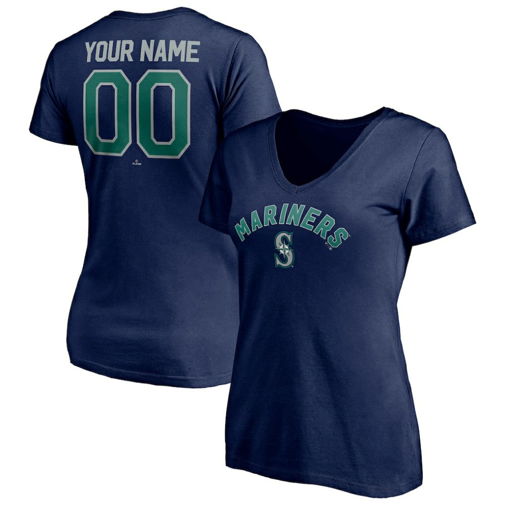 Seattle Mariners Women's Personalized Winning Streak Name & Number V-Neck T-Shirt On Sale