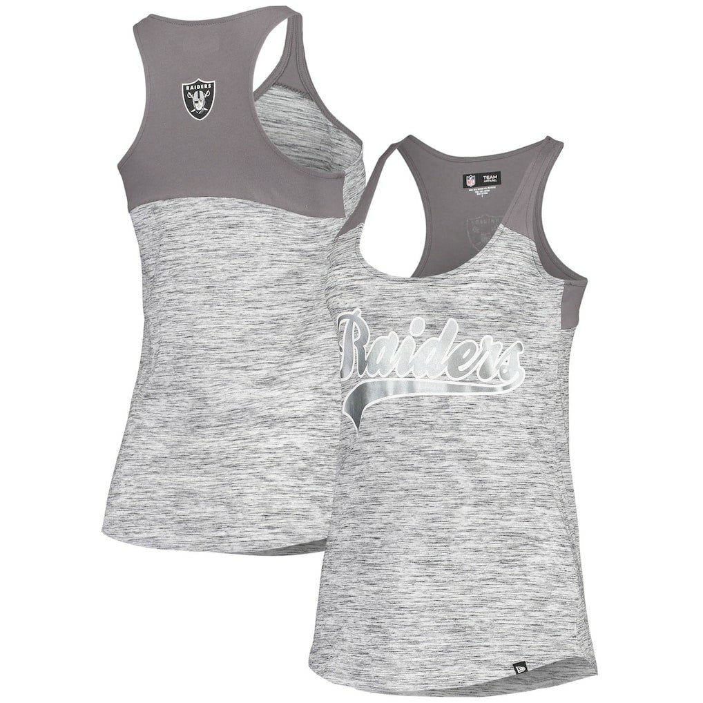 Las Vegas Raiders New Era Women's Space Dye Racerback Scoop Neck Tank Top Silver/Black - NFL