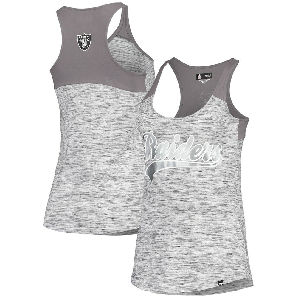 Las Vegas Raiders New Era Women's Space Dye Racerback Scoop Neck Tank Top Silver/Black - NFL