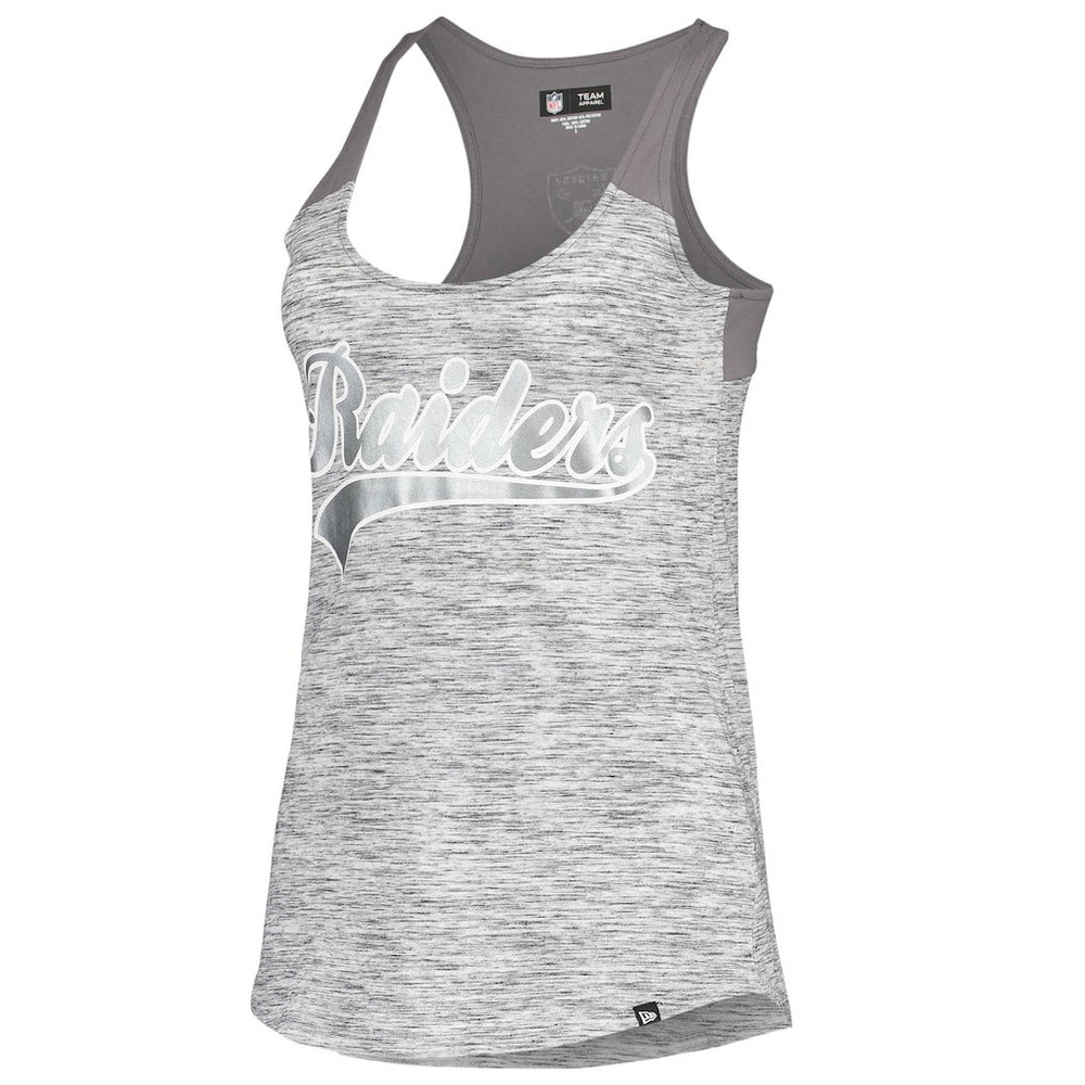 Las Vegas Raiders New Era Women's Space Dye Racerback Scoop Neck Tank Top Silver/Black - NFL