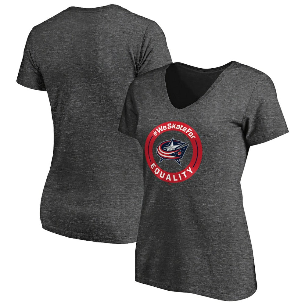 Columbus Blue Jackets - Women's #WeSkateFor V-Neck T-Shirt Heather Gray