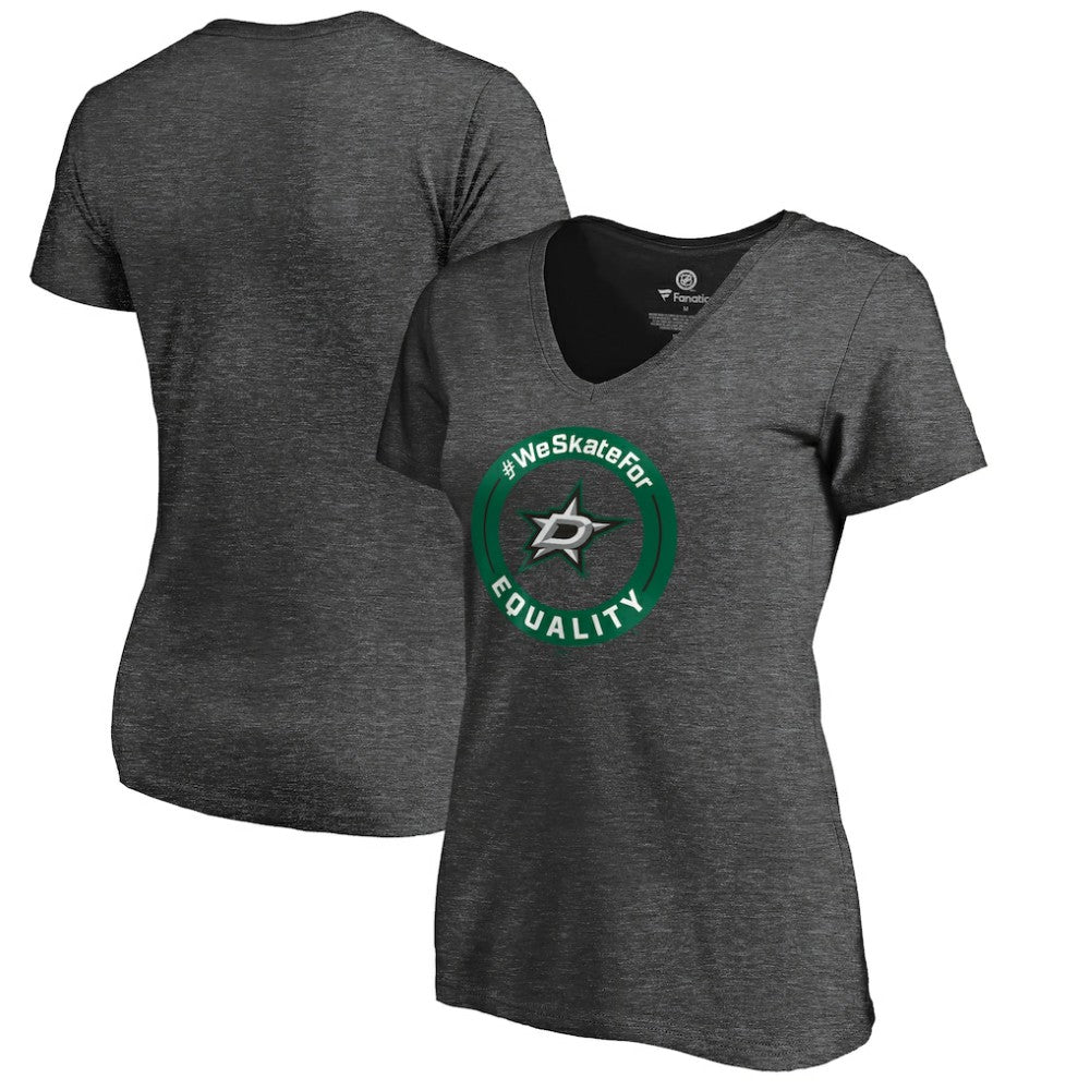 Dallas Stars - Women's #WeSkateFor V-Neck T-Shirt Heather Gray