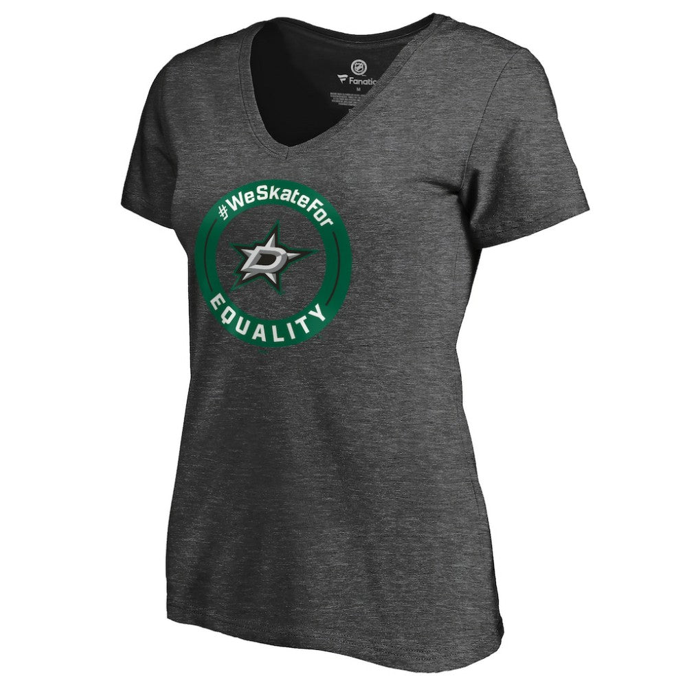Dallas Stars - Women's #WeSkateFor V-Neck T-Shirt Heather Gray
