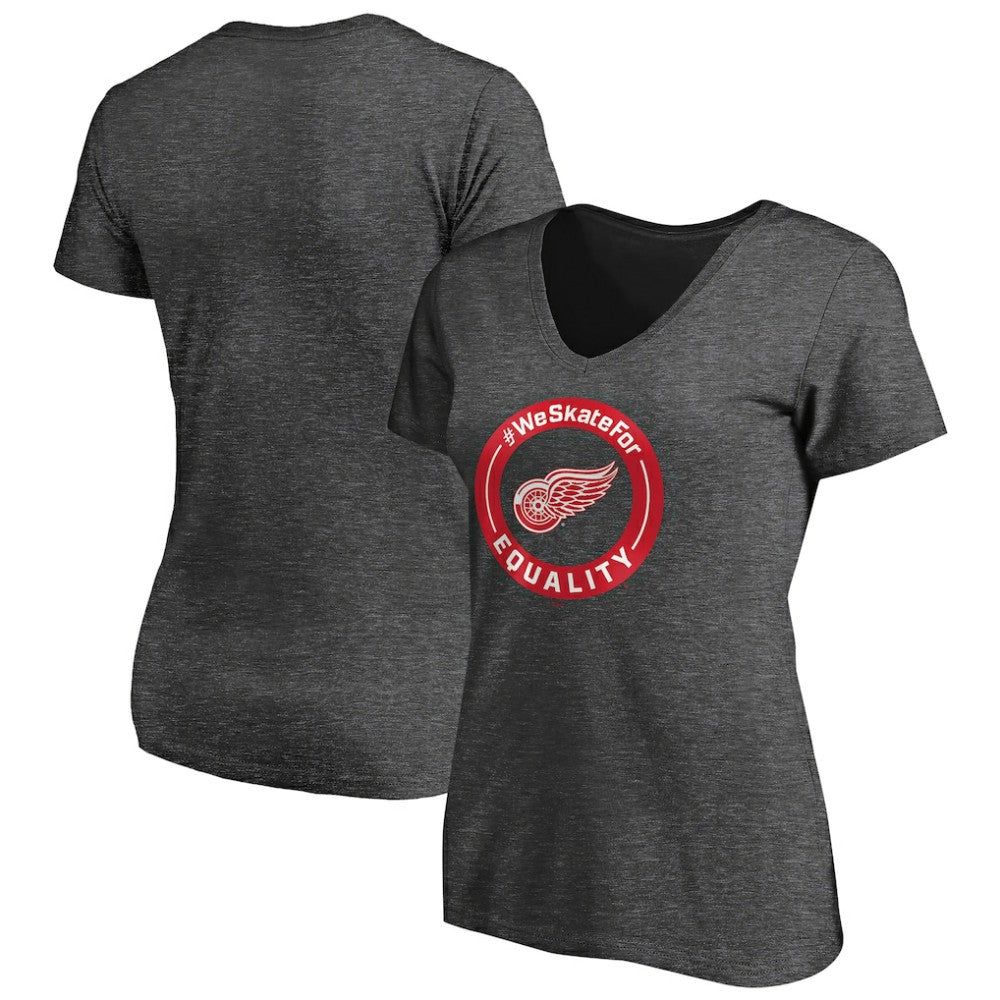 Detroit Red Wings - Women's #WeSkateFor V-Neck T-Shirt Heather Gray