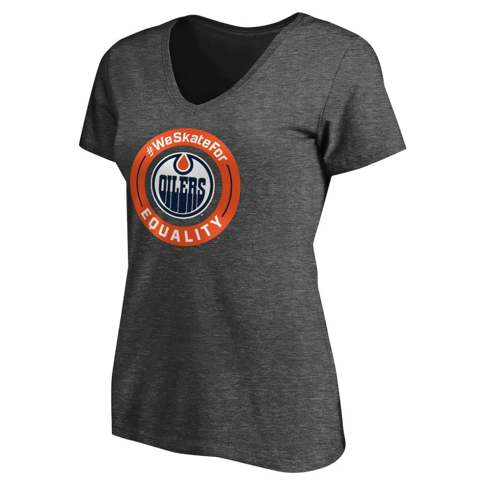 Edmonton Oilers - Women's #WeSkateFor V-Neck T-Shirt Heather Gray