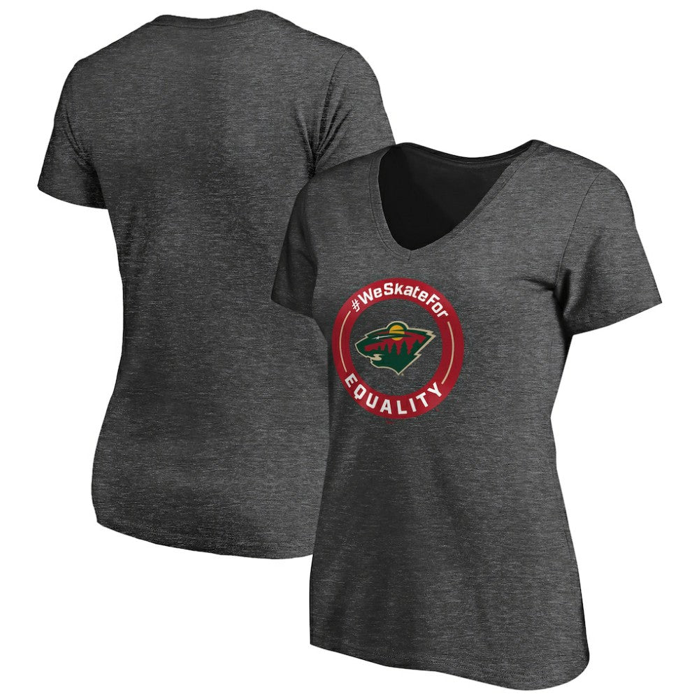 Minnesota Wild - Women's #WeSkateFor V-Neck T-Shirt Heather Gray
