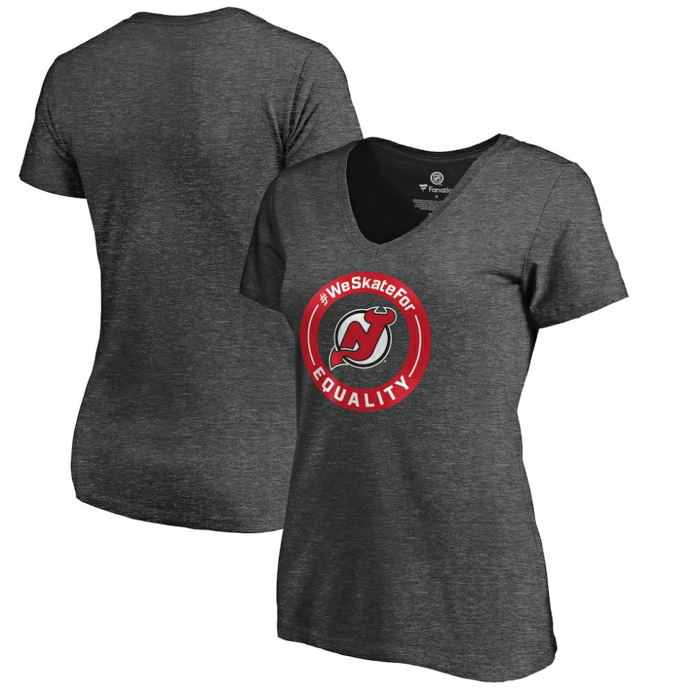 New Jersey Devils - Women's #WeSkateFor V-Neck T-Shirt Heather Gray