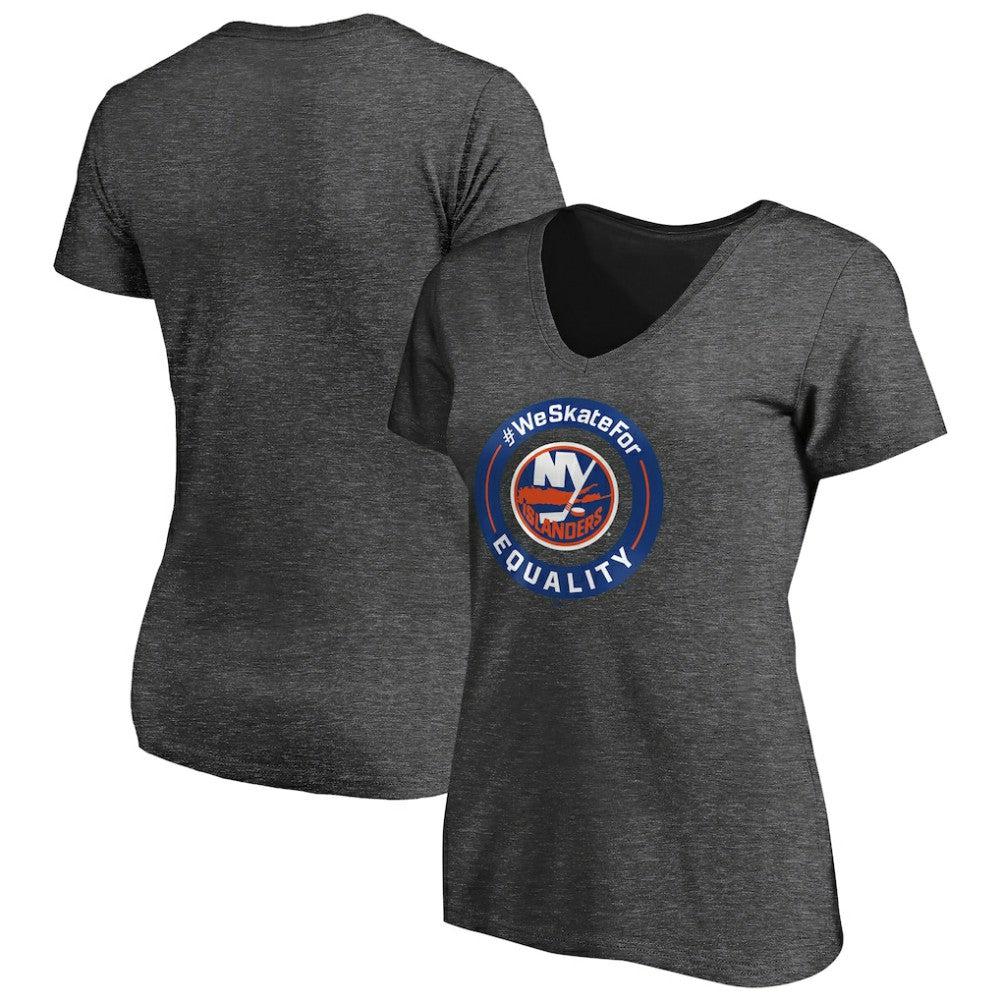 New York Islanders - Women's #WeSkateFor V-Neck T-Shirt Heather Gray