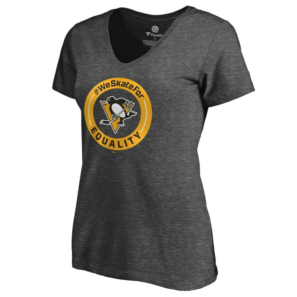 Pittsburgh Penguins Women's #WeSkateFor V-Neck T-Shirt Heather Gray