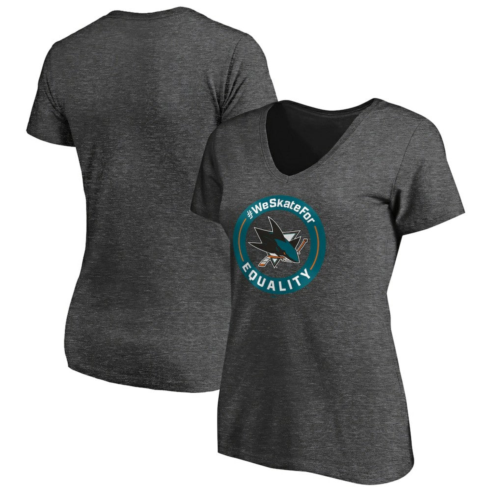San Jose Sharks - Women's #WeSkateFor V-Neck T-Shirt Heather Gray