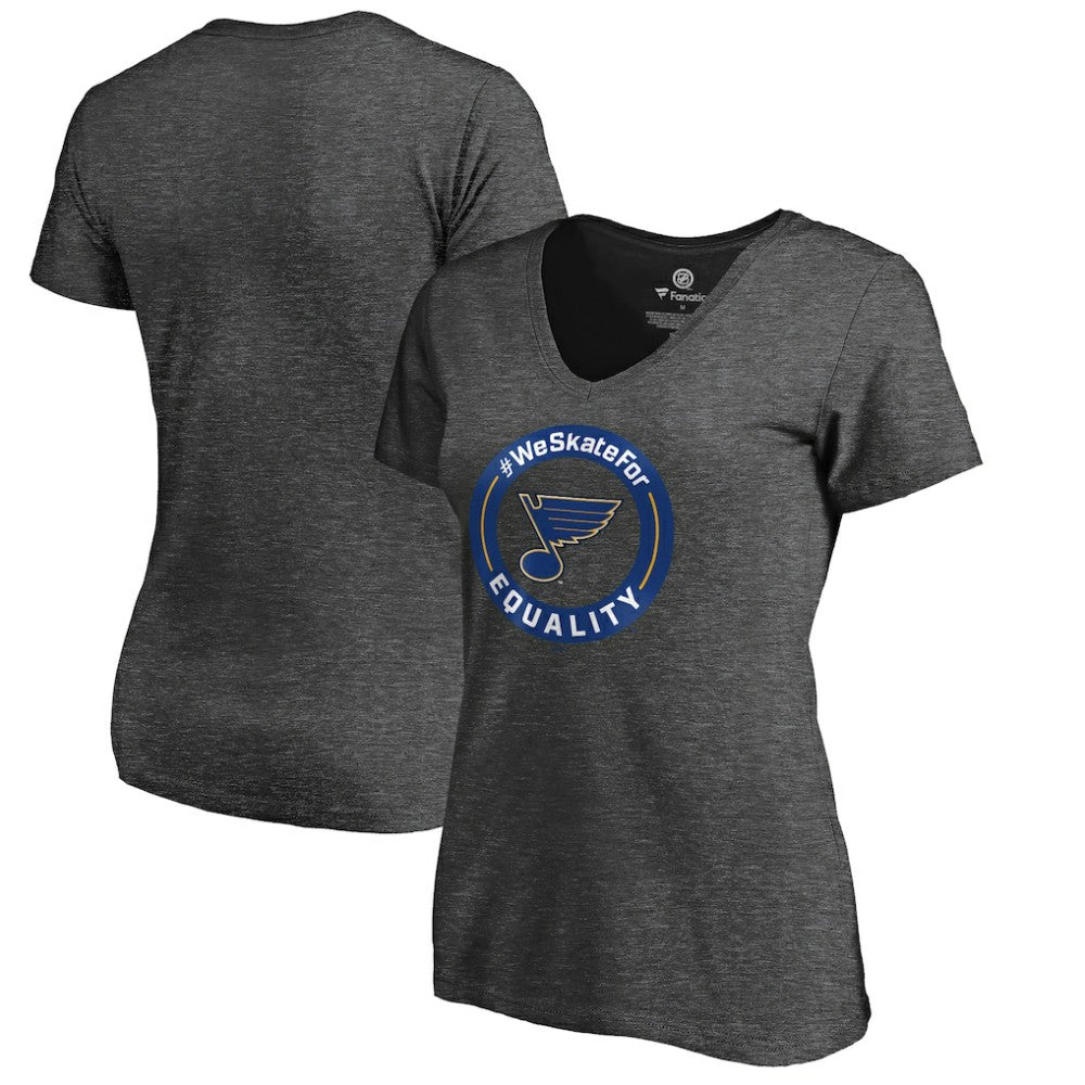 St. Louis Blues - Women's #WeSkateFor V-Neck T-Shirt Heather Gray