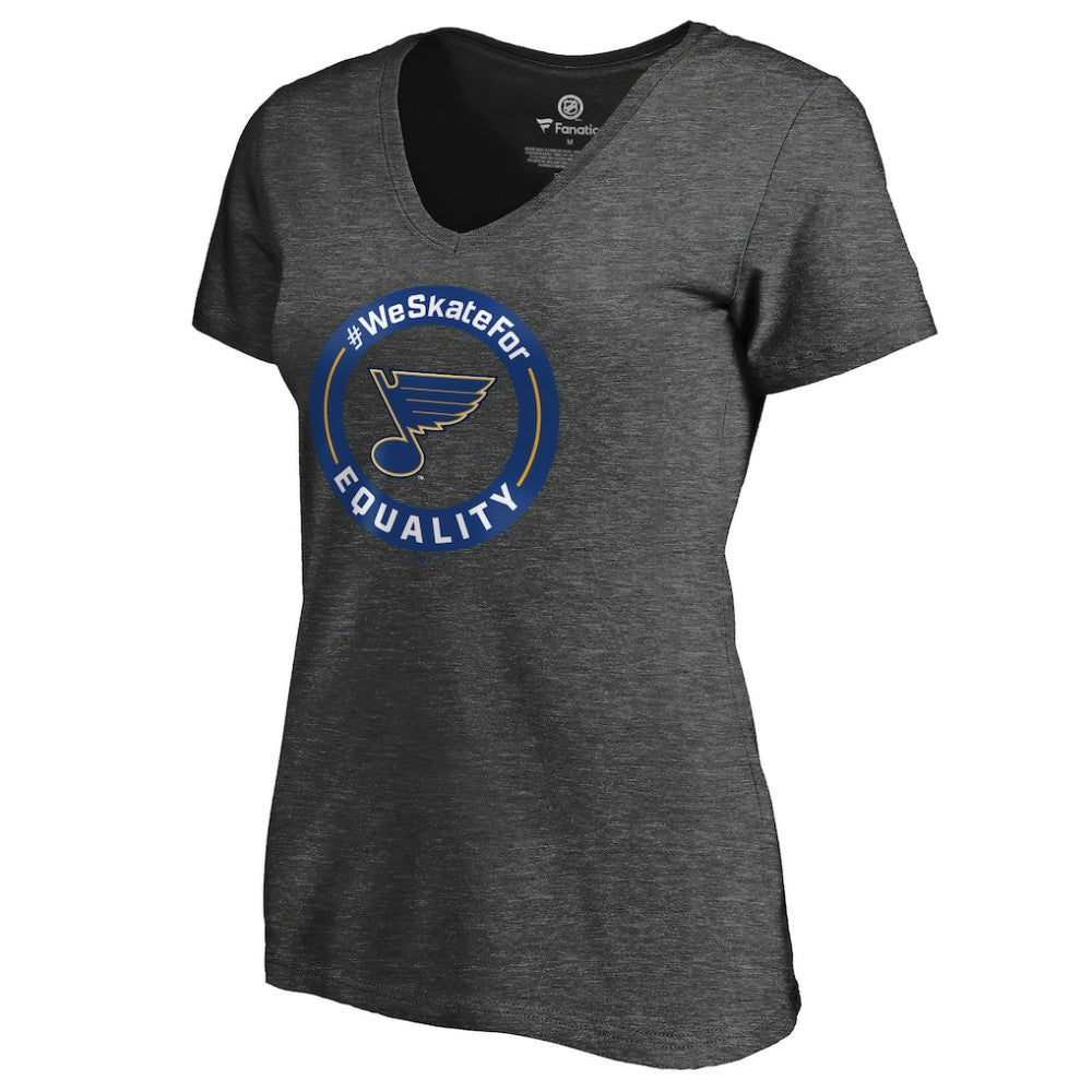 St. Louis Blues - Women's #WeSkateFor V-Neck T-Shirt Heather Gray