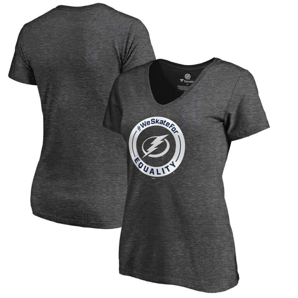 Tampa Bay Lightning - Women's #WeSkateFor V-Neck T-Shirt Heather Gray
