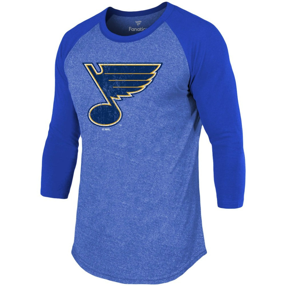 Jordan Binnington St. Louis Blues - Fanatics Name & Number Tri-Blend Raglan 3/4-Sleeve T-Shirt Blue