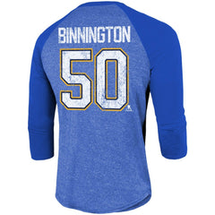Jordan Binnington St. Louis Blues - Fanatics Name & Number Tri-Blend Raglan 3/4-Sleeve T-Shirt Blue