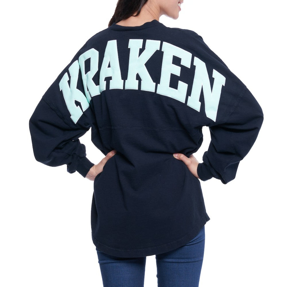 Seattle Kraken Fanatics Women's Lace Up Long Sleeve Spirit Top Navy