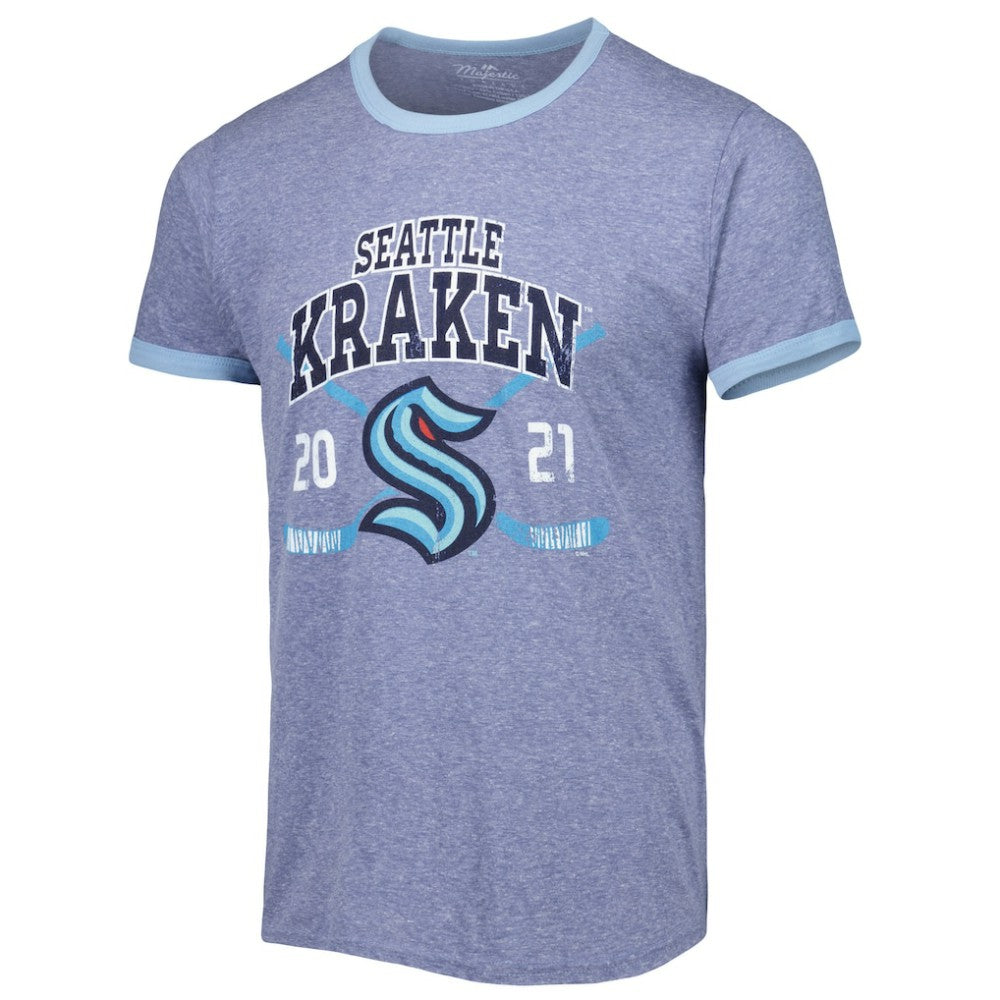 Seattle Kraken Fanatics Buzzer Beater Tri-Blend Ringer T-Shirt Heathered Deep Sea Blue