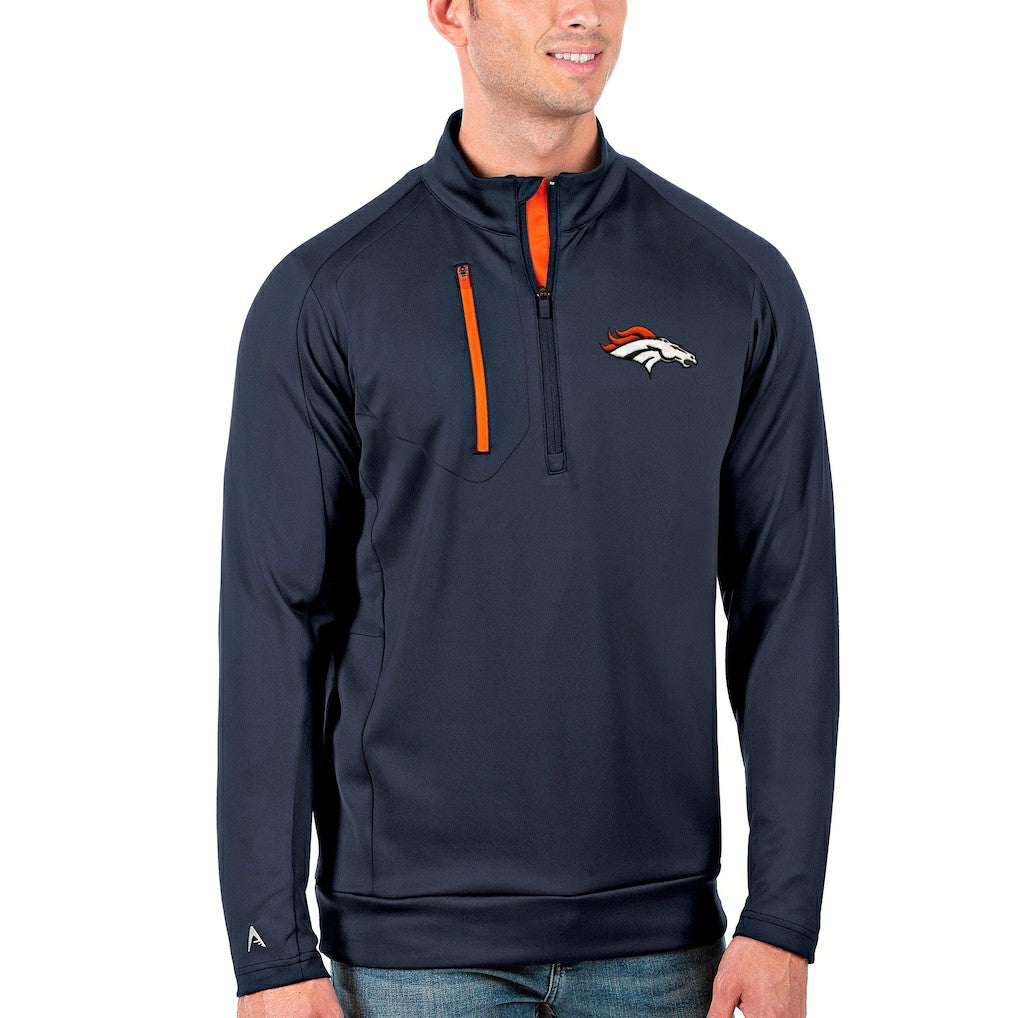 Denver Broncos Antigua Generation Quarter-Zip Pullover Jacket Navy/Orange - NFL