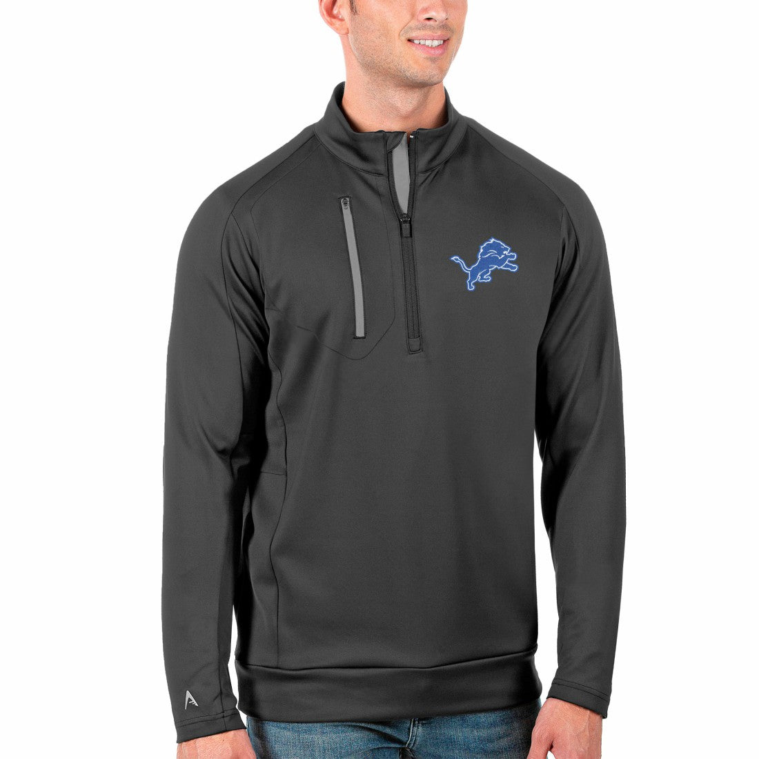 Detroit Lions Antigua Generation Quarter-Zip Pullover Jacket Charcoal/Silver - NFL