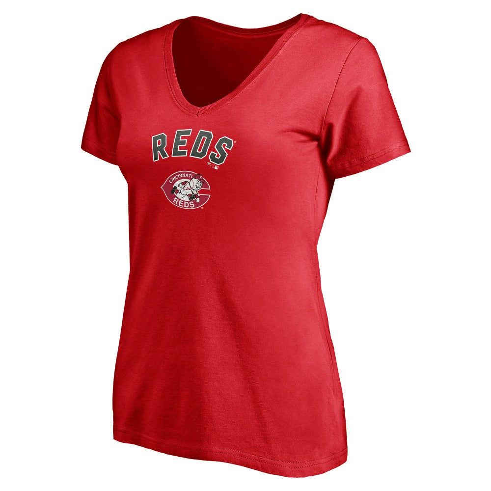 Cincinnati Reds Women's Cooperstown Winning Streak Personalized Name & Number V-Neck T-Shirt On Sale
